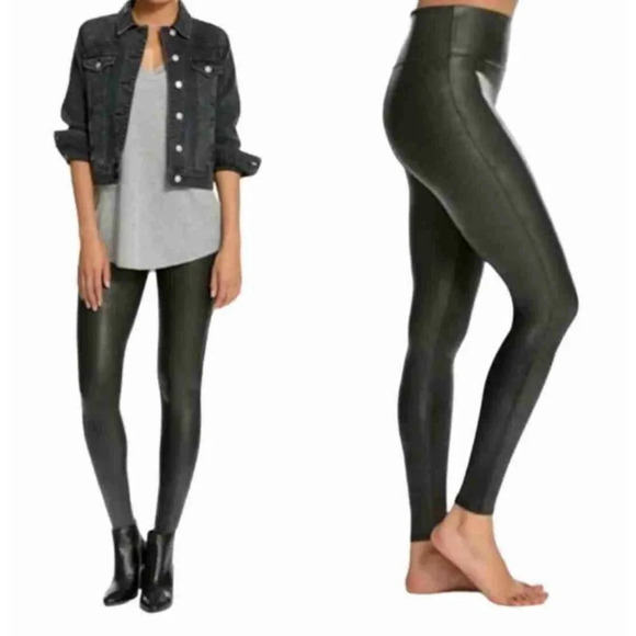 Spanx Black Faux Leather High Waisted Leggings Size Large - Picture 1 of 16